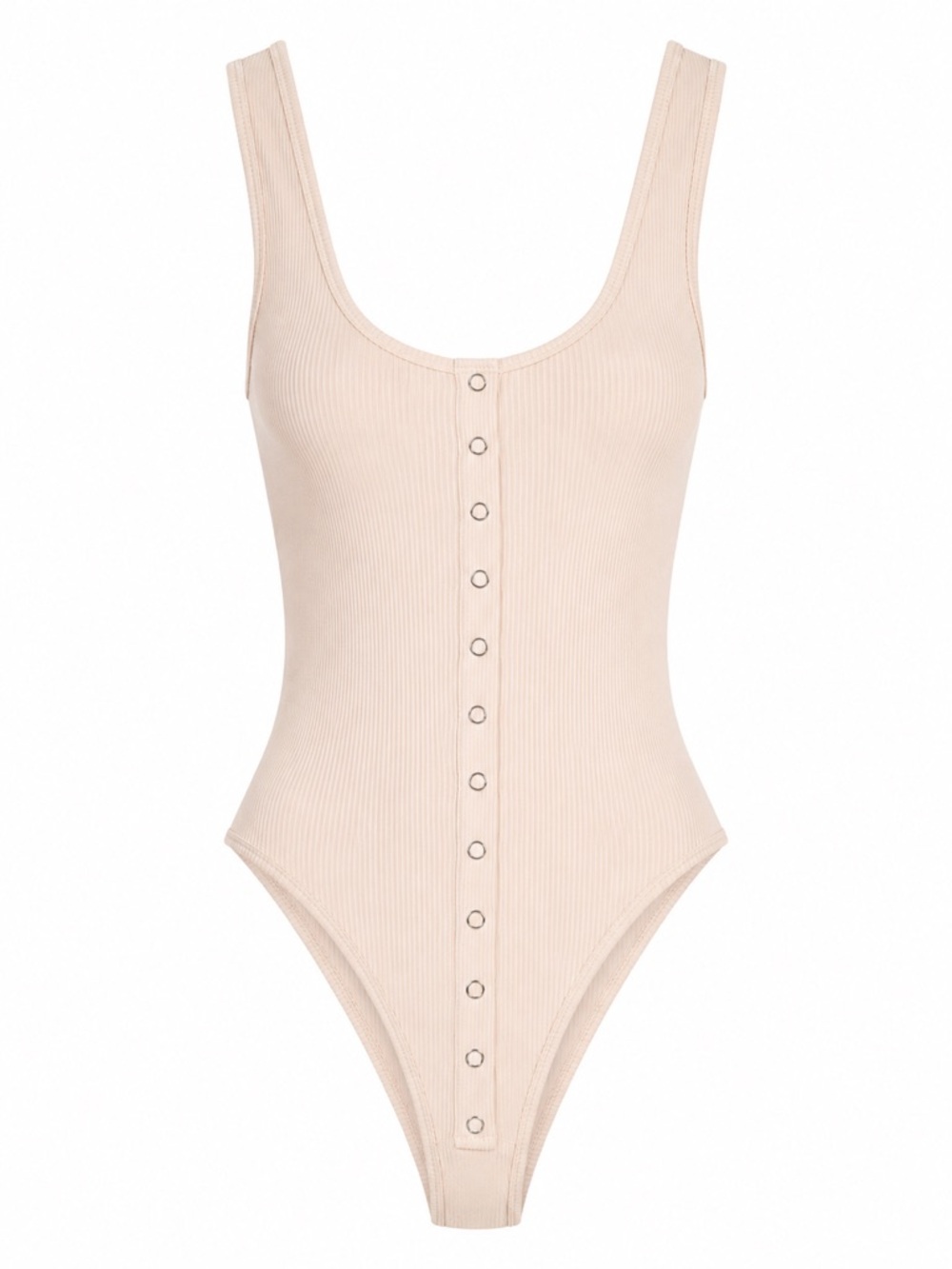Good American Ribbed Snap Front Bodysuit Blush Pink Women's XS Sleeveless USA